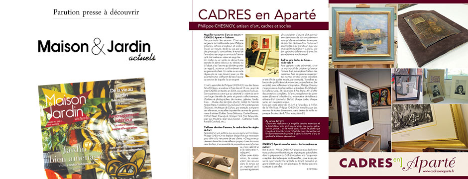 Parution dans le magazine Maison et jardin pour Cadres en Aparté